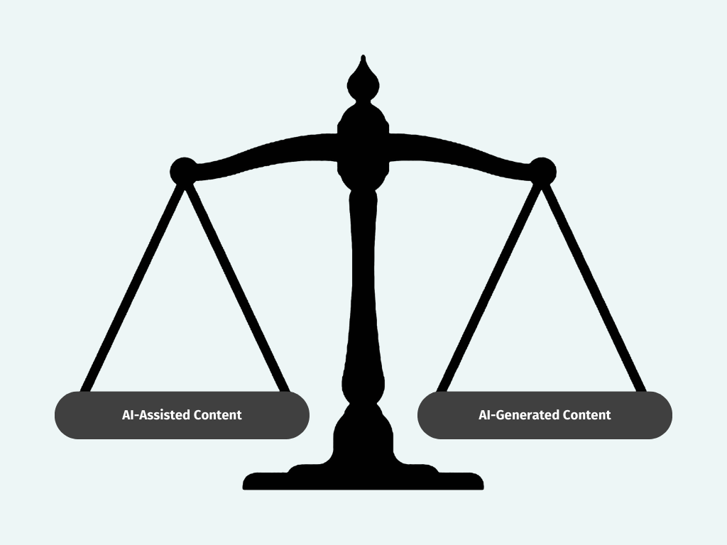 The balance between AI-Assisted Content and AI-Generated emphasizing the importance of combining AI in SEO.