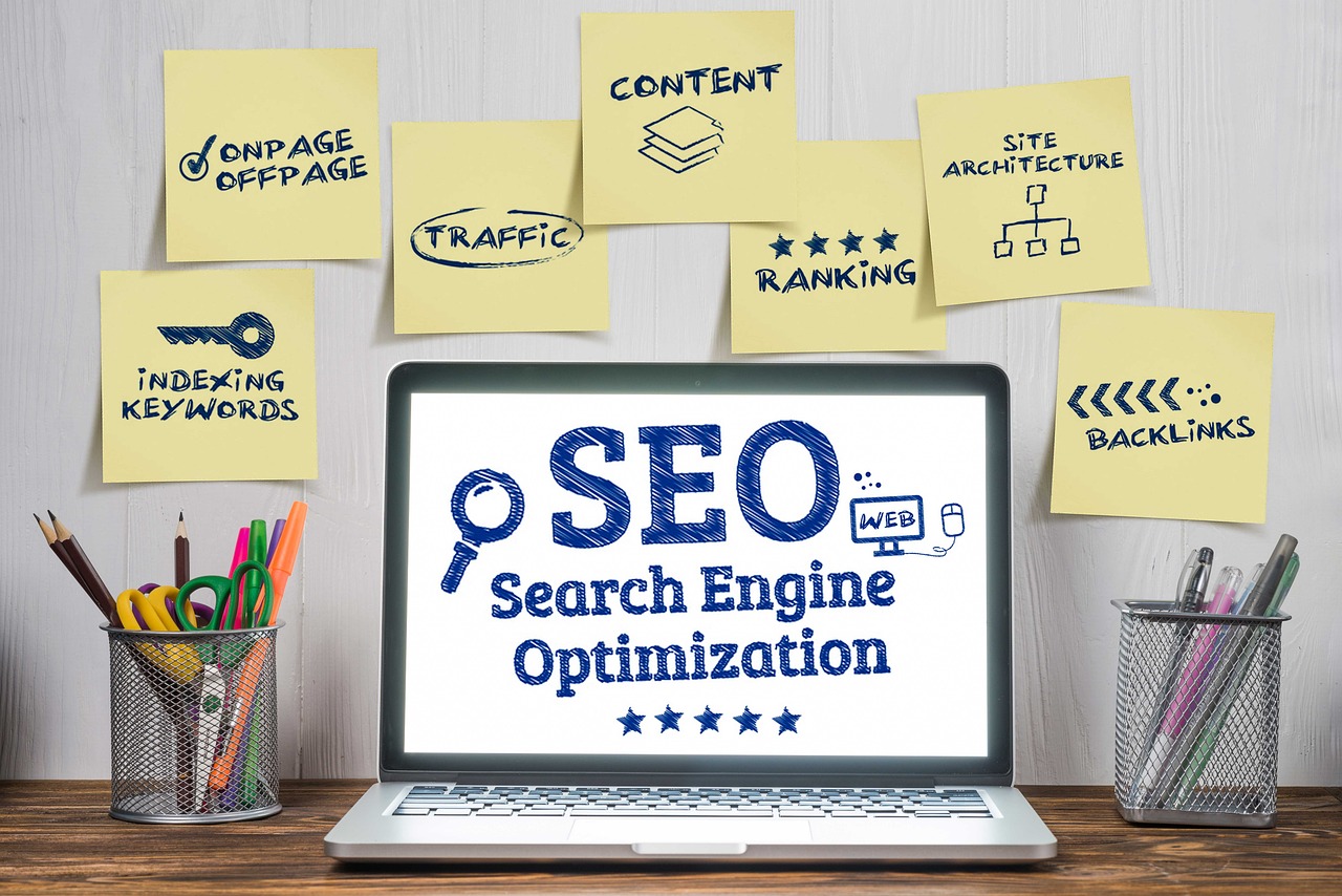 AI and SEO: Visual representation of artificial intelligence enhancing search engine optimization strategies, with AI tools supporting content creation, keyword research, and user experience.